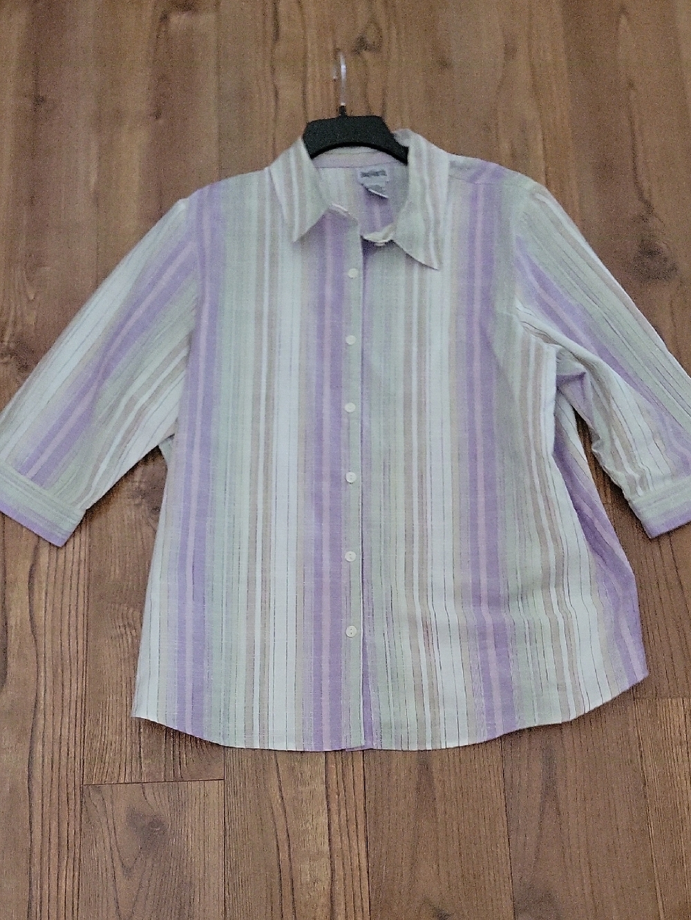 BonWorth Lavender and Mint Striped Button-Front Top